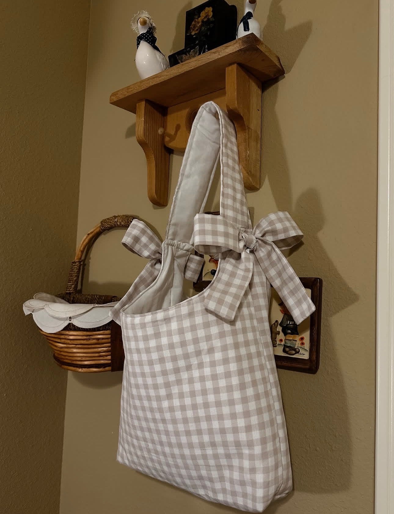Biege Plaid Bow Tote