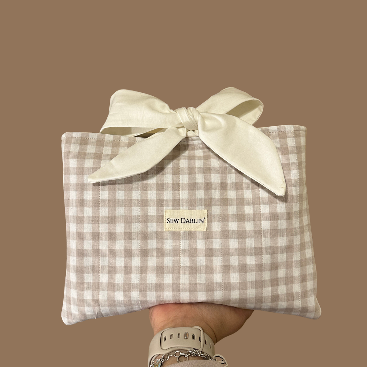 Beige Plaid Book Sleeve