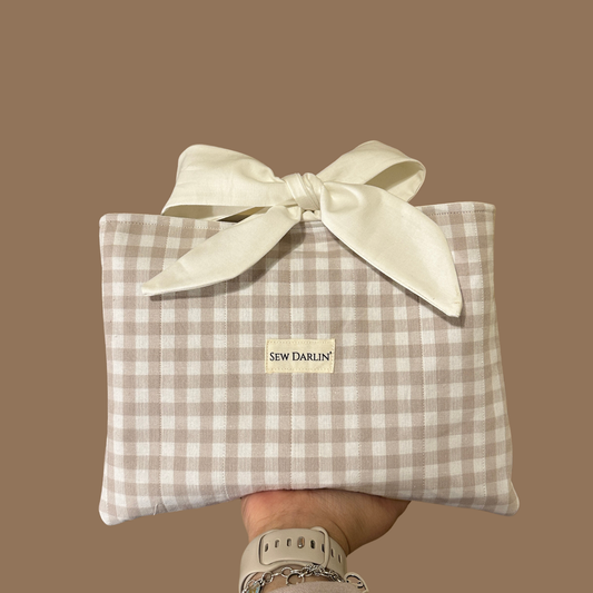 Beige Plaid Book Sleeve