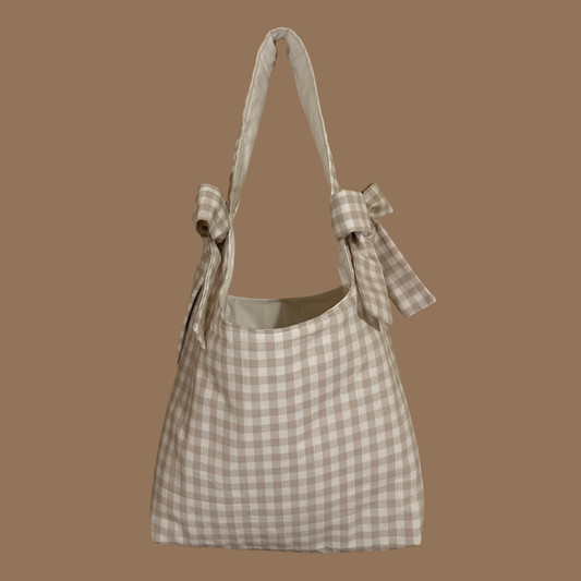 Biege Plaid Bow Tote