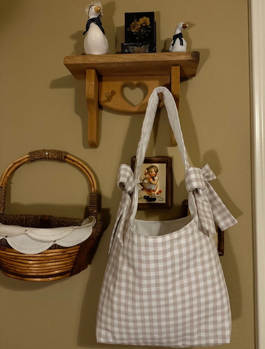 Biege Plaid Bow Tote