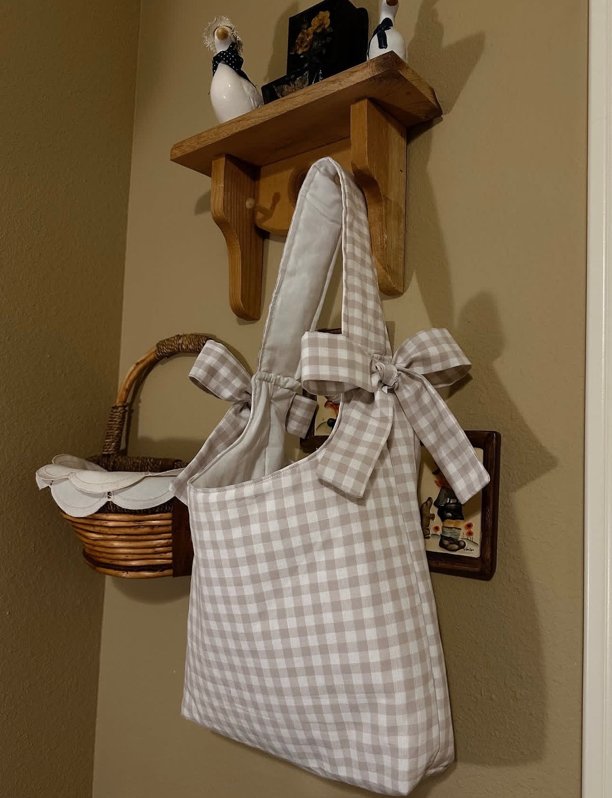 Biege Plaid Bow Tote